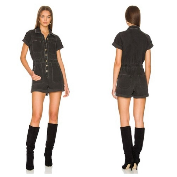 Show Me Your Mumu Cannon Romper Washed Black Jeans Denim Short Sleeve XS - Picture 2 of 9